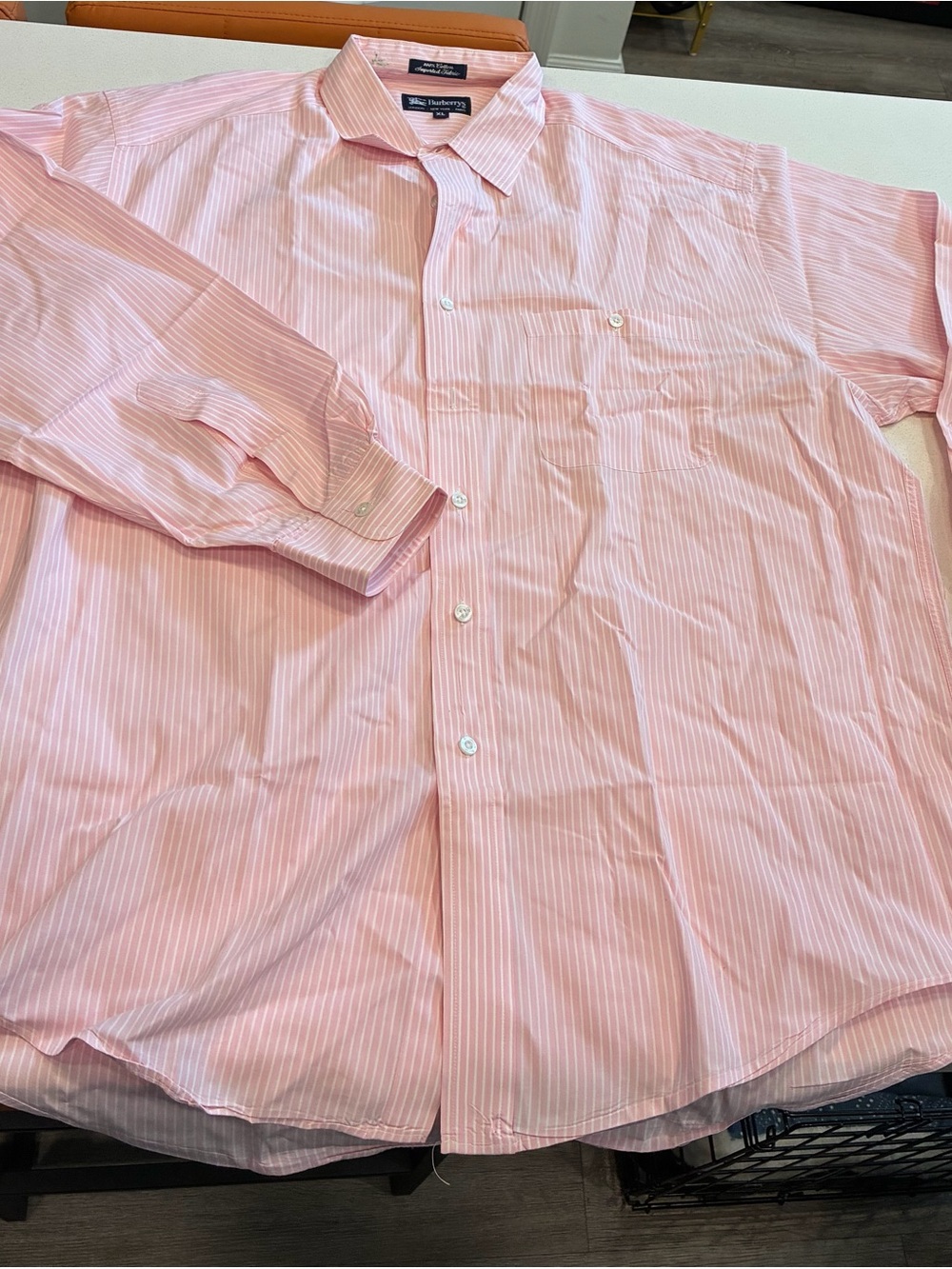 Burberrys Vintage Pink Striped Long Sleeve Shirt XL